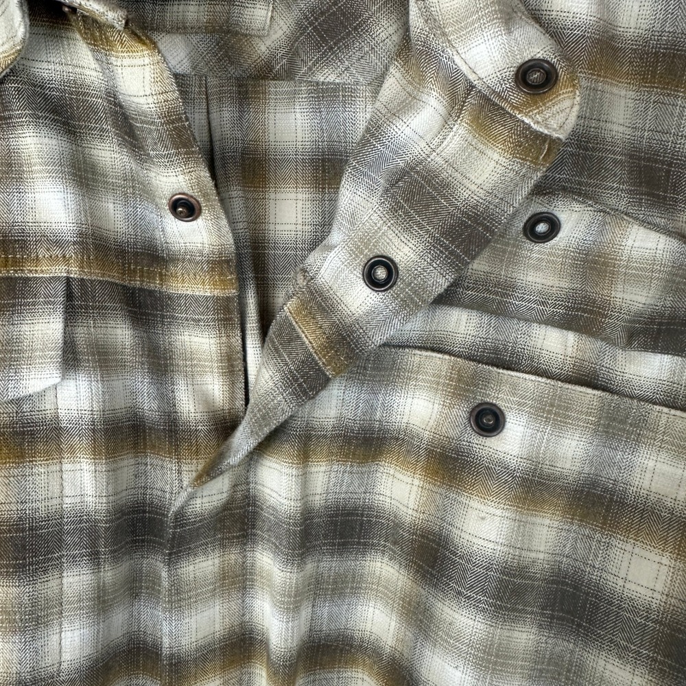 Prana Mens XL Brown White Plaid Snap Front Long Sleeve Shirt‎ M23181373 Gorpcore - Picture 5 of 12